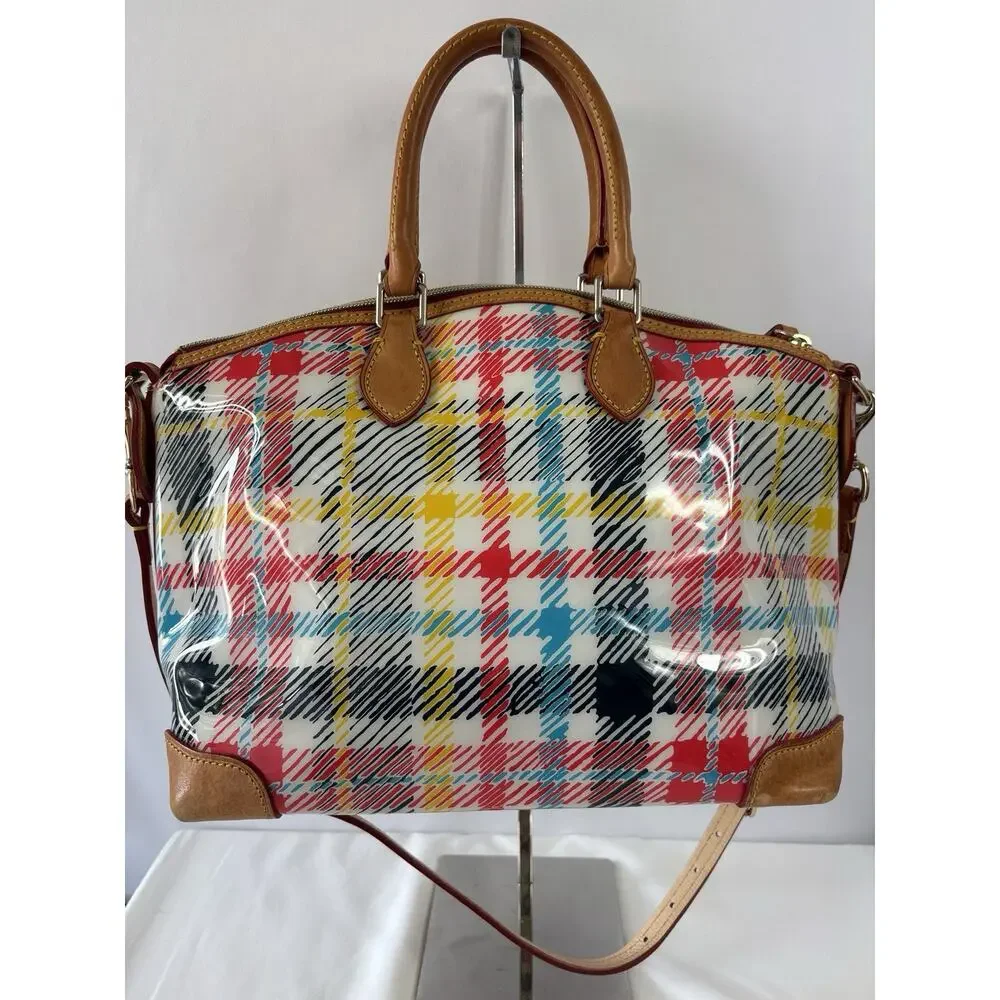 Dooney Bourke Chatham White Bright Plaid Domed Satchel Top Handles Shoulder